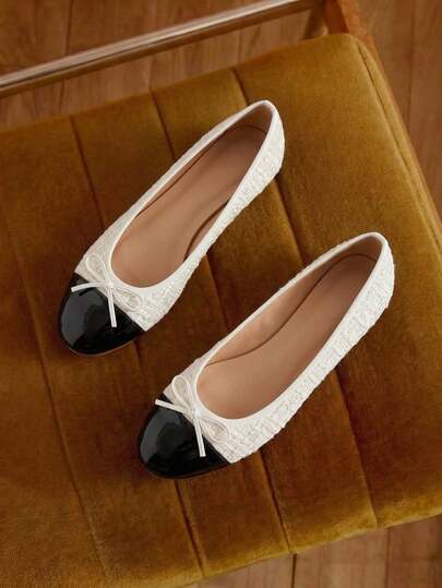 Color-Contrast Bowknot Decorated Flat Shoes, Spring/Summer New Arrival, Versatile Low-Cut Soft And Comfortable Lightweight Shoes, Fashionable For Work Or Casual Wear, Women's Shoes Bride Shoes Wedding Shoes Summer Shoes