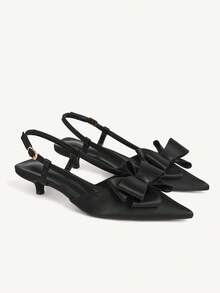 CUCCOO CHICEST Giày búp bê satin đen mũi nhọn quai hậu có nơ, kiểu dáng dự tiệc. - màu đen - Xem 2