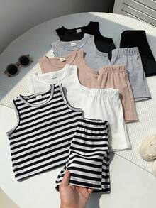 10pcs/Set Baby Boy Summer Cute Casual Knit Vest & Shorts Set, Basic Multi-Pack - Multicolor - View 7