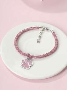 A Fashionable And Exquisite Diamond-Studded Paw-Print Pendant Necklace, Suitable For Both Cats And Dogs To Wear. It Is Also Suitable For Pets To Use At Home Or Outdoors. - Pink - View 9
