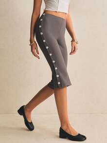 Poéselle 女士休闲侧扣裤 - 灰色 - 查看 4