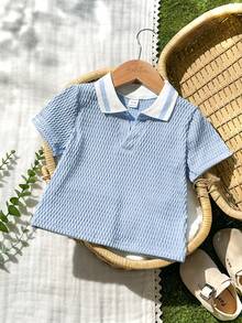SHEIN Baju Pullover Kasual Nyaman Serbaguna untuk Bayi Laki-laki, Terbuat dari Kain Bertekstur Unik - Baby Blue - View 3
