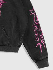 ROMWE MEN Street Life Spring Men's Casual Graphic Print Zip-Up Hoodie Sweatshirt, Autumn, Y2K - Black - View 5
