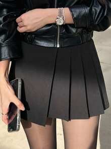 DAZY Women's Solid Color Side Slit Skirt Shorts - Black - View 4