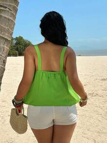 Sunnyshic Cute Loose Fit Bowknot Decor Plus Size Shirt For Summer - Green - View 2