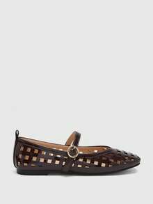 CUCCOO BIZCHIC Spring And Autumn New Products Coffee Brown Flat Bottom Square Toe Fashion Hollow Comfortable Women's Flat Bottom Shoes - Coffee Brown - View 2