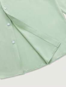 Áo sơ mi nam tay dài cổ tròn chất liệu polyester màu xanh bạc hà, họa tiết thêu, màu xanh bạc hà, mùa thu - Màu xanh Bạc hà - Xem 7
