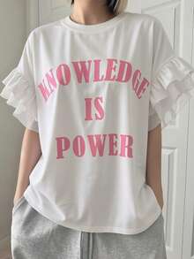 FRIFUL Damen Rundhals-Ärmellos Loose T-Shirt mit Bunt Buchstaben Muster, Mesh Einsatz und Rüschen Saum Grafik Tees für Frauen - Weiss - Übersicht 6