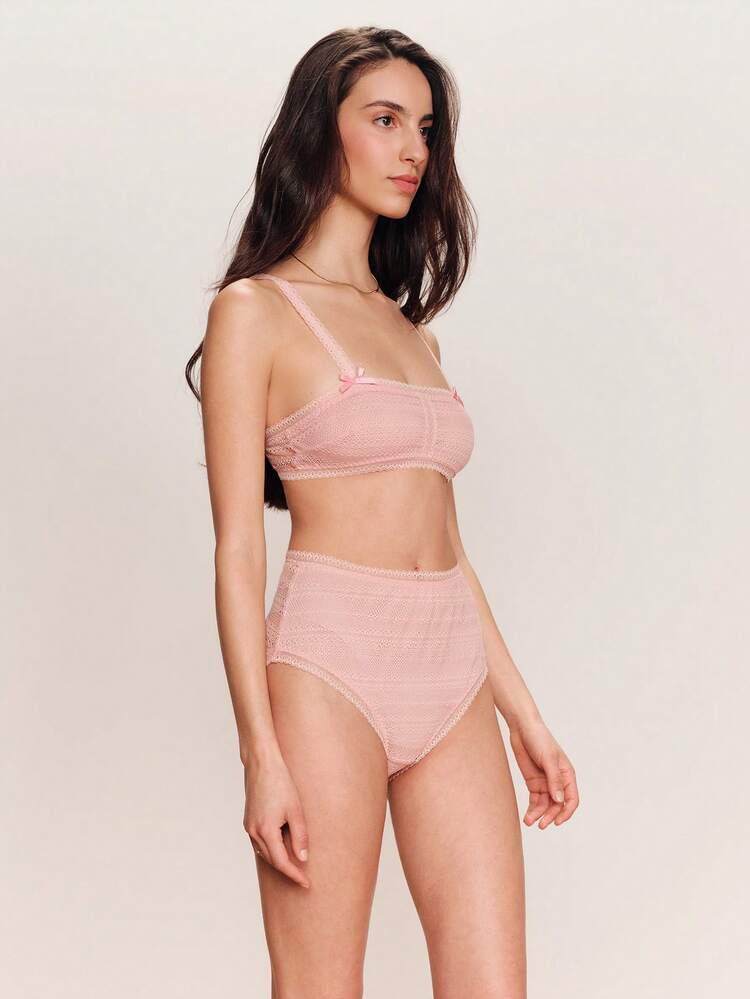 Pink Lace Lingerie Set With A Matching High Waisted Brief Cute And Chic Style Spring Summer French Style Parisian Style Cute Lingerie Set Lingerie For Women Sets Bralette