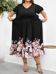 SHEIN CURVE+ Curve 尺码 US22 音乐节、海滨度假、波西米亚风女士优雅印花中长裙、春夏印花连衣裙 - 彩色 - 查看 12