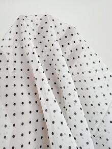 Women's Spring/Summer White Polka Dot French Casual Bowknot Unique Design Chiffon Short Sleeve Blouse - Black and White - View 6