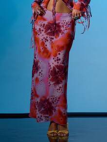 MUSERA 系带侧腰直筒修身长裙套装（仅含下装）夏季性感外出海滩度假伊比沙岛俱乐部热带风情 - 彩色 - 查看 2