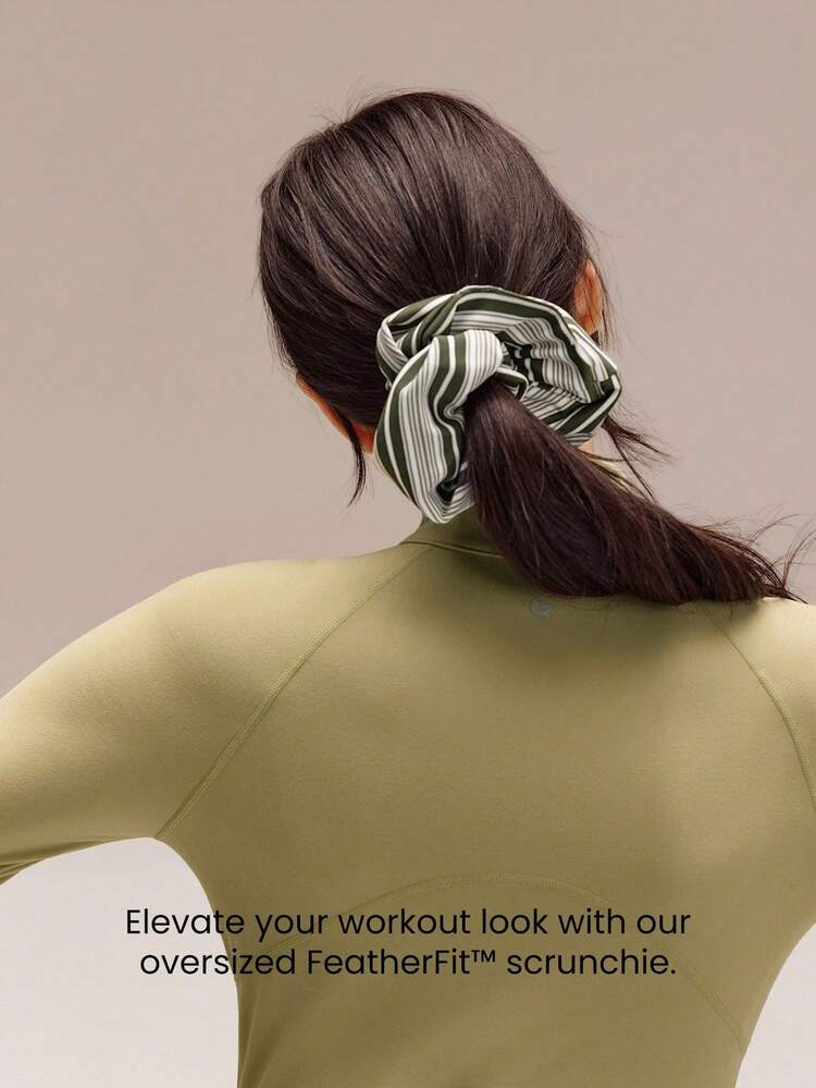 FeatherFit™ Studio Swirl Soft Stretchy Sweat-Wicking Oversized Reflective Logo Hair Scrunchie Gym Workout Training Yoga Studio Daily Active Wear