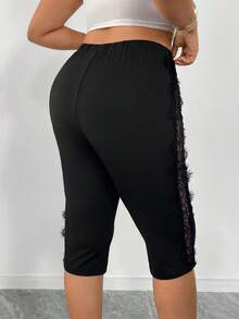 SHEIN Quần legging nữ cỡ lớn, kiểu dáng thường ngày, màu đen, viền ren, thích hợp cho mùa xuân sớm. - màu đen - Xem 2