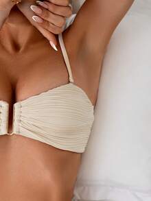 Swim Vcay Conjunto De Bikini Para Mujer Con Pliegues En Color Sólido - Albaricoque - Ver 4