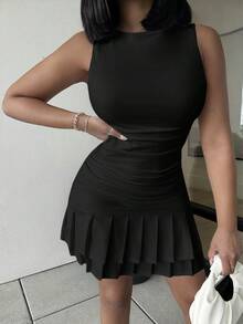 Alexandranx Women Solid Color Sleeveless Ruched Mini Slip Dress, Layered,Party Dress - Black - View 7