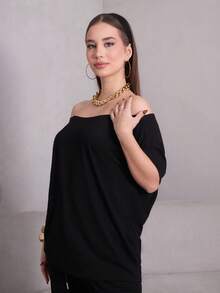 Duda Rubert Trang phục dạo phố tối giản mùa hè dành cho nữ Trang phục cơ bản hàng ngày Đi chơi thể thao Áo phông trễ vai thoải mái và quần dài ống rộng Bộ đồ hai mảnh - màu đen - Xem 5