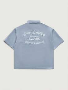 Courvante Herren lässiges, locker sitzendes Hemd mit Slogan-Muster und Patchwork-Tasche, modischer Streetstyle für den Sommer, Alltag, Knopfleiste, Geschenkidee zum Vatertag, Pendeln - Blau - Übersicht 4