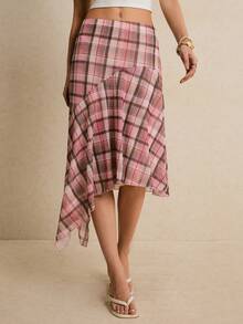 Poéselle 女士时尚休闲通勤度假风印花不对称下摆半身裙 - 珊瑚粉 - 查看 7