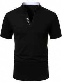 Manfinity Homme Men's Letter Print Short Sleeve Casual Commuter Polo Shirt - Black - View 4
