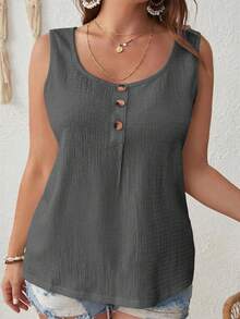 SHEIN VCAY Plus Size Women Solid Color Casual Versatile Daily Wear Top - Grey - View 4