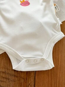 SHEIN LMoss Kids 4件套新生女宝宝夏季可爱针织卡通兔子和碎花连体衣套装 - 彩色 - 查看 4