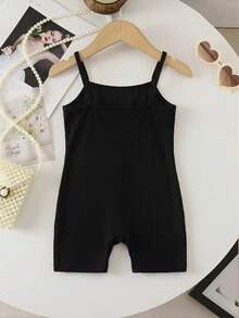 SHEIN Baby Girl Solid Color Casual Camisole Romper,Kids - Multicolor - View 2