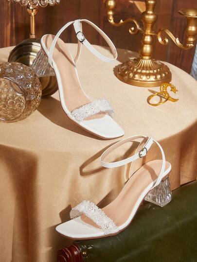 CUCCOO TILAWA 女士时尚水晶玻璃水钻装饰高跟凉鞋，适合户外活动和派对，春夏鞋款，春假复活节舞会高跟鞋