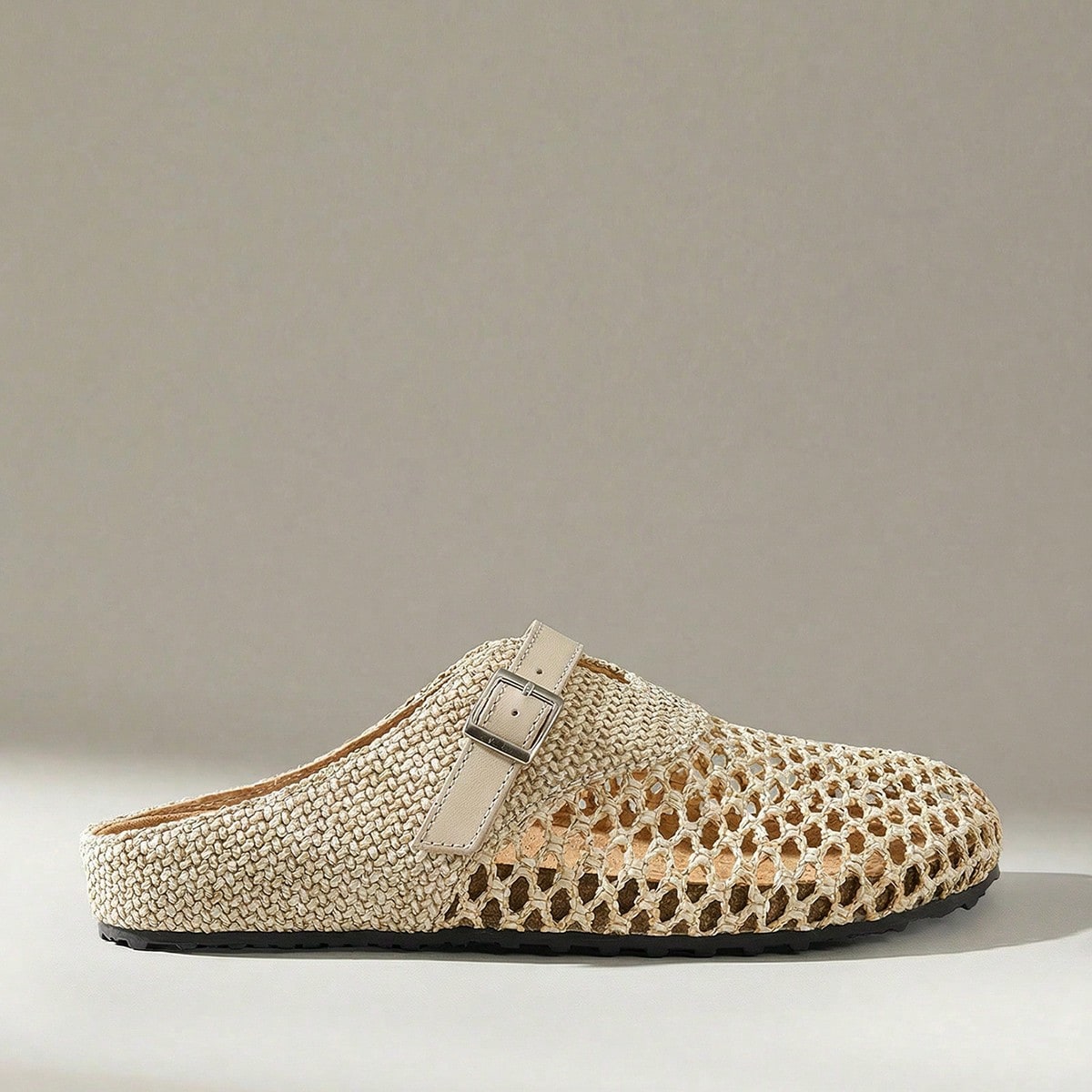 Zapatos de mujer para primavera y verano, nuevos con tejido de esterilla y red, con decoración, diseño de punta redonda, tacón slip-on, cómodos y