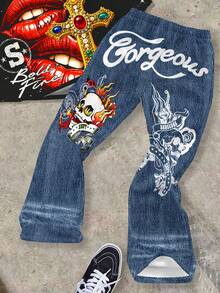 Tween Boy Letter & Lip Print Short Sleeve T-Shirt And Skull Print Casual Pants Set - Multicolor - View 6