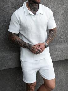 Manfinity CasualCool 男士纹理宽松短袖休闲 Polo 衫套装 - 白色 - 查看 5