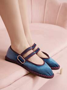 CUCCOO DOLLMOD Retro Contrast Trim Casual Comfortable Versatile Flat Shoes, Suitable For Walking, Travel And Vacation - Dusty Blue - View 4