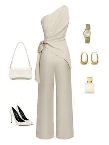 Franclia Women's Vacation Style Sleeveless Jumpsuit - Khaki - View 2