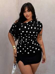 Rustia 大码波点圆领无袖T恤，春夏款 - 黑與白 - 查看 6