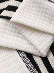 FRIFUL Women's Striped Round Neck Short Sleeve Casual T-Shirt With Button Design At Back - Black - View 7