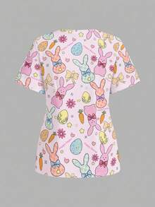 PopScrub Easter Cartoon Print Scrub Uniform Top - Multicolor - View 2