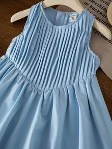 SHEIN Elladie kids 女童休闲时尚百搭无袖褶皱连衣裙 - 藍色 - 查看 8
