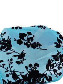 SHEIN Franclia Bodysuit Lengan Panjang Off-Shoulder Bermotif Beludru Bertekstur untuk Wanita - Biru - View 5
