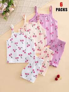 Genkimix Kids Bộ đồ lót 3 món mùa xuân/hè cho bé gái: áo hai dây và quần short, trang trí nơ thêu, nhiều màu sắc. - Nhiều màu - Xem 4