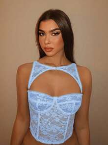 SHEIN BAE Top corset negro desmontable para festivales de música, atuendos para conciertos - Celeste - Ver 6