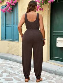 Breezaya Vestido casual de tela con cintura ceñida para tallas grandes - Café integral - Ver 2