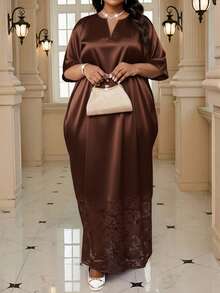 Fleurora 春夏休闲优雅通勤波西米亚风休闲外出白色编织 V 领舞会礼服蝙蝠袖荷叶边领束腰连衣裙短袖大码连衣裙女士夏季服装波西米亚度假女士夏装度假连衣裙白色连衣裙优雅优雅度假服装女士波西米亚女装女士服装夏季白色连衣裙，女士正式连衣裙 - 鏽棕色 - 查看 6