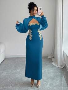 Elenzga A Long, Elegant And Romantic Autumn Dress For Women - Blue Power - View 7