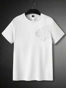 GENTILAND Men's Summer Lion Embossed Round Neck Short Sleeve Casual T-Shirt - White - View 1