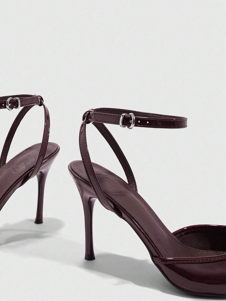 CUCCOO SZL Ladies Fashion Elegant Commuter Coffee Brown Patent Leather Pointed Heels