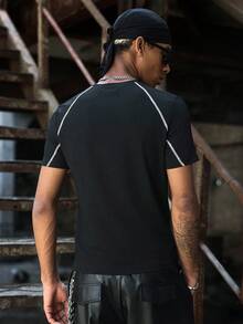 PAVTROS Men's Comfortable Star Print Contrast Stitching Slim Fit Short Sleeve T-Shirt Compression Shirts For Men Running Shirt For Men Rashguard For Men Pro Club Tshirt For Men - Black - View 2