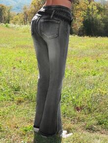 Sydney Algeri Women's Front Button Pocket Simple Denim Jeans, Casual Daily Wear - Dark Wash - View 2