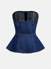 Maija Women's Casual Versatile Zipper Cropped Denim Top, Suitable For Dates And Outings - Dark Wash - View 2