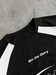 AXEPEAK 男士休闲撞色字母印花T恤，夏季 - 黑色 - 查看 3