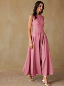 Aveloria Modichic Fashionable Design Sense Casual Commute Waist-Cinched Sleeveless Solid Color Dress - Pink - View 3